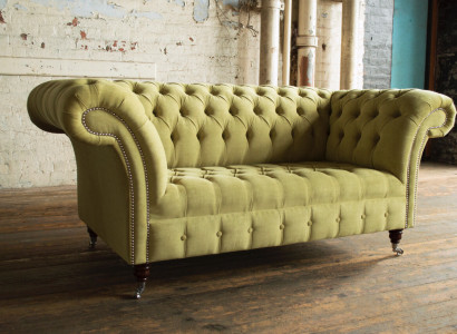 Grüne Sofa Couch Polster Chesterfield Sitzmöbel Textil Stoff Leder Couchen Neu