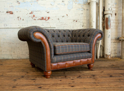 Sessel Couch Polster Sofa Textil Chesterfield Couchen 1,5 Sitzer Einsitzer Braun