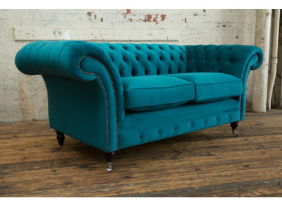 Chesterfield Sofa 2er Polster Designer Couchen Sofas Garnitur Türkis Samt Neu