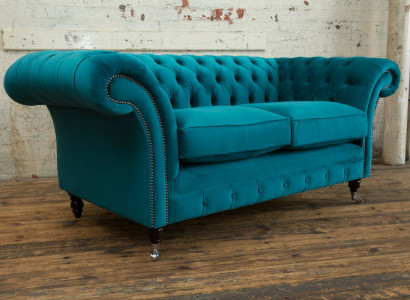 Chesterfield Sofa 2er Polster Designer Couchen Sofas Garnitur Türkis Samt Neu