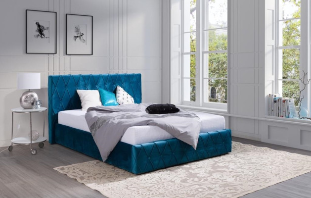 Design Turkis Blaues Bett Textil Leder Hotel Betten Schlafzimmer Samt Polster