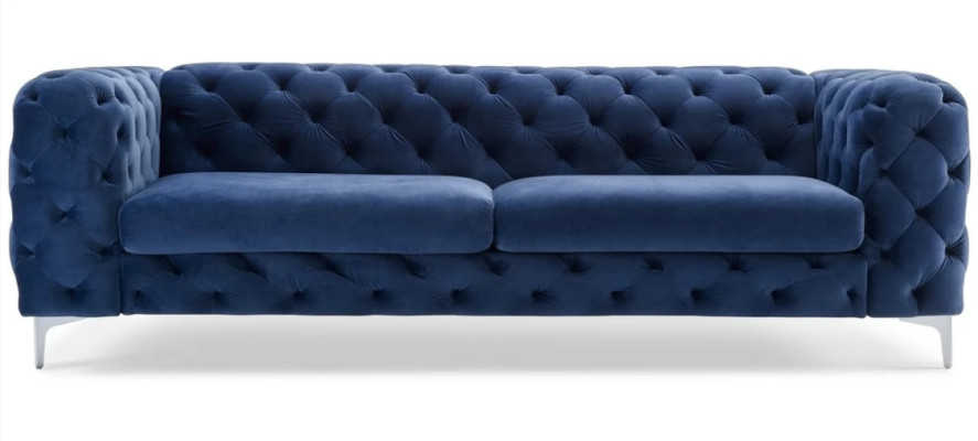 Chesterfield Dreisitzer Blau Sofa Wohnzimmer Modern Samt Möbel Textil Stoff Neu