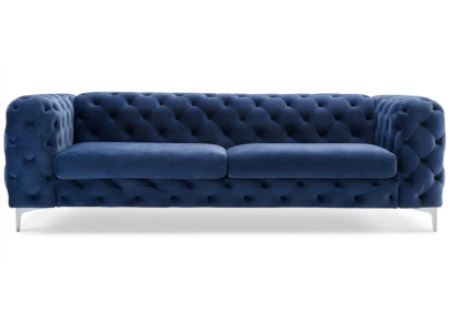 Chesterfield Dreisitzer Blau Sofa Wohnzimmer Modern Samt Möbel Textil Stoff Neu