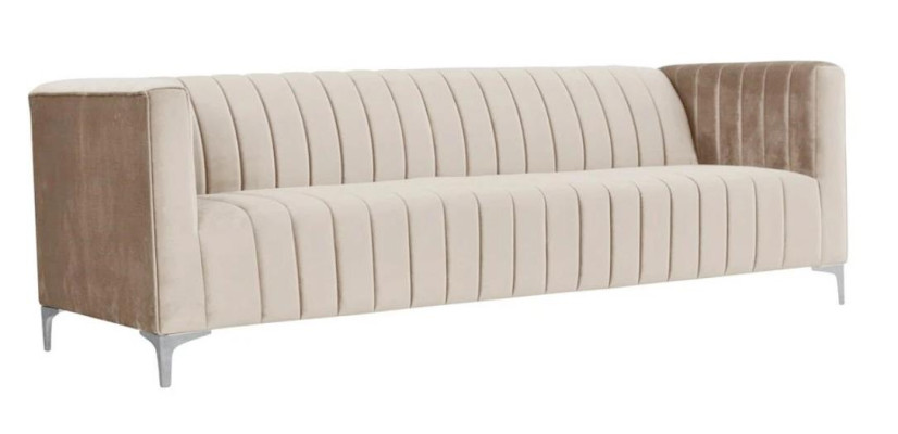 Beige Dreisitzer Stoff Wohnzimmer Design Couchen Polster Sofa Sofas Textil Couch