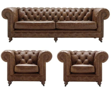 Braun Chesterfield+2 Sessel Leder Couchen Kreative Möbel Neu Wohnzimmer Sofa