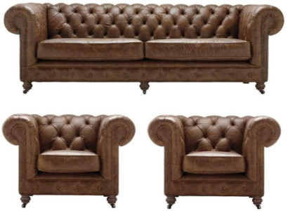 Braun Chesterfield+2 Sessel Leder Couchen Kreative Möbel Neu Wohnzimmer Sofa