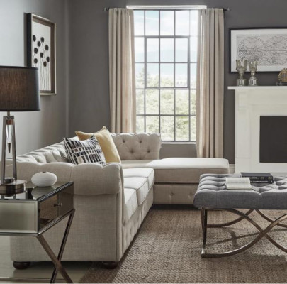 Ecksofa Beige Wohnlandschaft Couch Eckgarnitur Polster Chesterfield Möbel Design