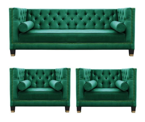 Grüne Chesterfield Couch Samt Sofa Sofagarnitur couchen Sofas Polster 311 Sitzer