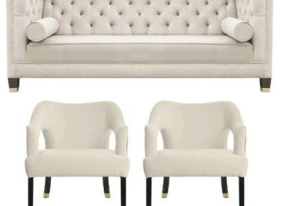 Beige Chesterfield Couch Samt Sofa Sofagarnitur couchen Sofas Polster 311 Sitzer