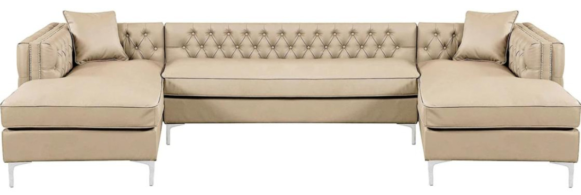 Ecksofa Beige Wohnlandschaft Couch Eckgarnitur Polster Chesterfield Möbel Design