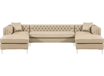 Ecksofa Beige Wohnlandschaft Couch Eckgarnitur Polster Chesterfield Möbel Design