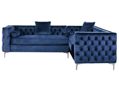 Ecksofa Blau Chesterfield Couch Eckgarnitur Polster Samt Stoff Ecke Möbel Design
