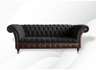 Chesterfield Schwarz Wohnzimmer Stoff Design Couchen Polster Sofa Neu Ledersofa