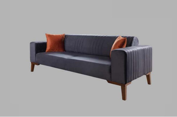 Grauer Dreisitzer Couch Couchen Sofa Elegante Sitzmöbel Sofa Wohnzimmer Samt