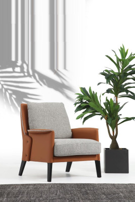 Sessel Ohrensessel Cocktailsessel Stoff Wohnzimmer Orange Modern Grau