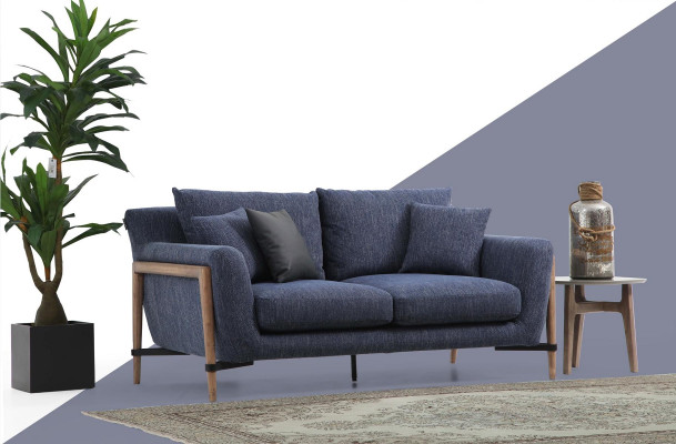 Zweisitzer Sofa 2 Sitzer Stoff Sofas Modern Design Wohnzimmer Blau
