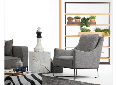 Sessel Ohrensessel Sitzer Cocktailsessel Stoff Wohnzimmer Modern Grau