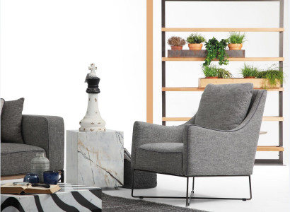 Sessel Ohrensessel Sitzer Cocktailsessel Stoff Wohnzimmer Modern Grau