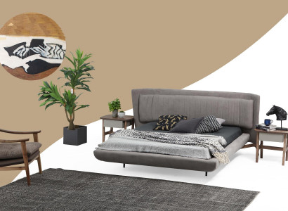 Bett Bettrahmen Doppelbett Stoff Modern Grau Schlafzimmer Doppel Neu