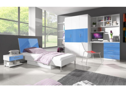 Blaues Kinderzimmer Schlafzimmer Jugendzimmer Set Schrank Tisch Bett Neu 4 tlg.