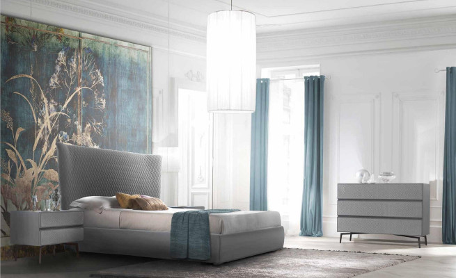 Luxus Schlafzimmer Bett Designer Möbel Doppelbett Grau Textil Betten Holz Neu