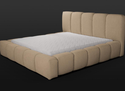 Bett Beige Doppelbett Schlafzimmer Holzmöbel Design elegant Polsterung Stoff neu