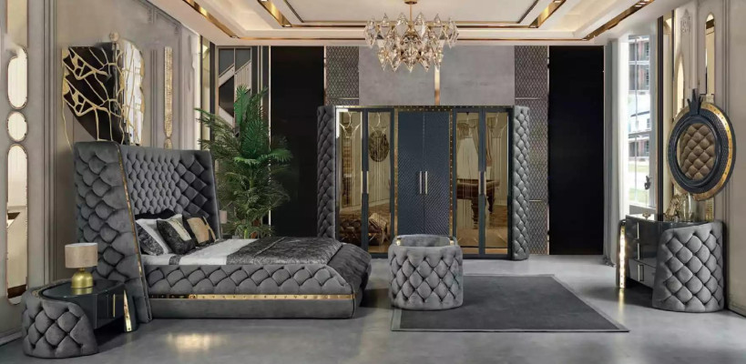 Chesterfield Schlafzimmer Set Bett 2x Nachttische Schminktisch Schrank 5tlg