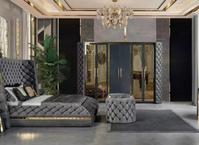 Chesterfield Schlafzimmer Set Bett 2x Nachttische Schminktisch Schrank 5tlg