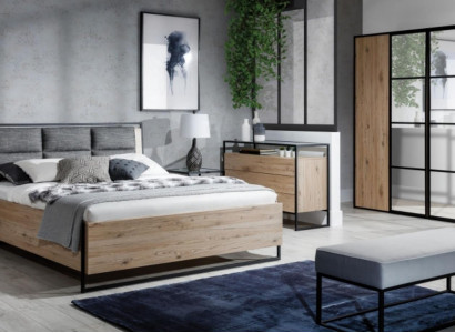 Schlafzimmer Set Beige Bett 2x Nachttische Kommode Kleiderschrank Neu 5tlg.