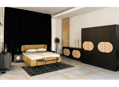 Schlafzimmer Set Bett 2x Nachttische 2x Kommode Kleiderschrank Hocker 7tlg.