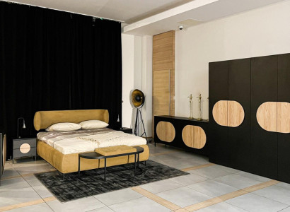 Schlafzimmer Set Bett 2x Nachttische 2x Kommode Kleiderschrank Hocker 7tlg.