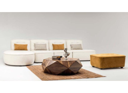 Modulares Sektionssofa Ecksofa L form Medern Counch Hocker Beige Stoff