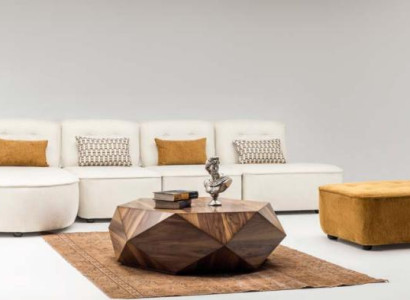 Modulares Sektionssofa Ecksofa L form Medern Counch Hocker Beige Stoff