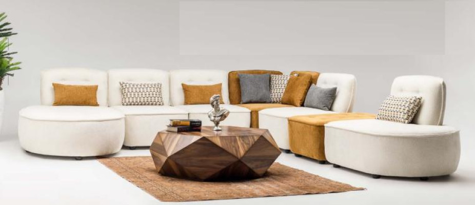 Sektionssofa Sofa Modulares Ecksofa L form Counch Beige Stoff Polster