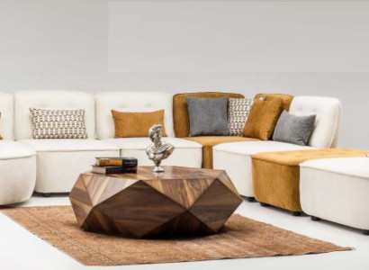 Sektionssofa Sofa Modulares Ecksofa L form Counch Beige Stoff Polster