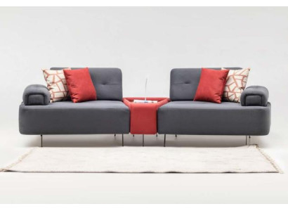 Luxus Couch Stoffsofa Sofa 2 Sitzer Zweisitzer Grau Polstersofa Tisch