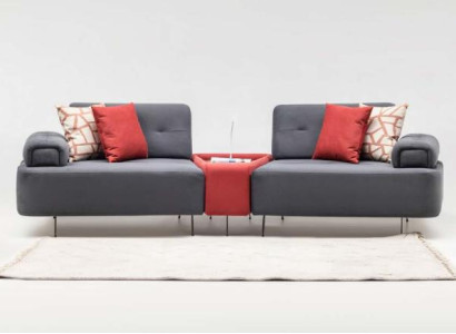 Luxus Couch Stoffsofa Sofa 2 Sitzer Zweisitzer Grau Polstersofa Tisch