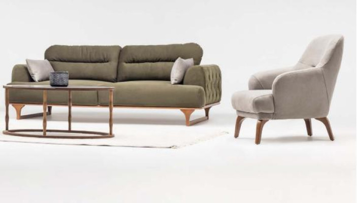 Komplette Stoffsofa Dreisitzer Sofa Sessel Counch Polstersofa Set Grün