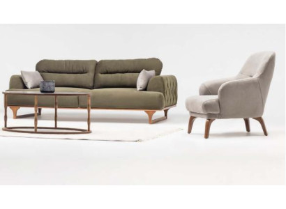 Komplette Stoffsofa Dreisitzer Sofa Sessel Counch Polstersofa Set Grün