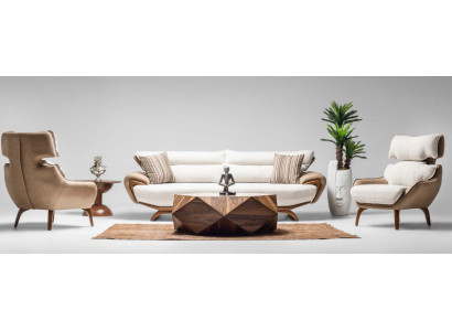 Komplette Couchgarnitur Dreisitzer Sessel Beige 3tlg Polstersofa Stoff