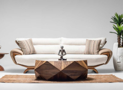 Komplette Couchgarnitur Dreisitzer Sessel Beige 3tlg Polstersofa Stoff