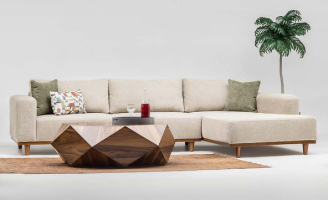 Eckgarnitur Ecksofa L form Stoffsofa Polstersofa Couch Sofa Beige