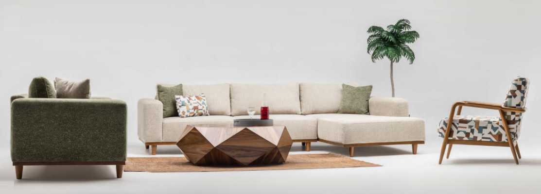 Garnitur Ecksofa L form Stoffsofa Dreisitzer Couch Sofa Beige Sessel