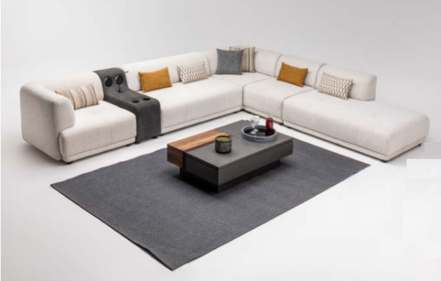 Modulsofa Ecksofa L form Stoffsofa Polstersofa Couch Sofa Beige