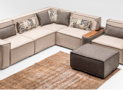 Komplette Ecksofa L form Hocker Polstersofa Stoffsofa Beige Sofa Couch