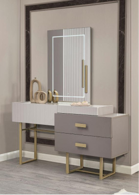 Schminktisch mit Spiegel Schminkkonsole Frisiertisch Holz Beige Konsol