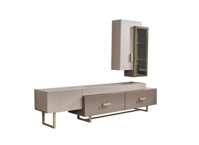 Wohnzimmer TV Ständer Wandschrank RTV Lowboard Holz Beige Tisch Gruppe