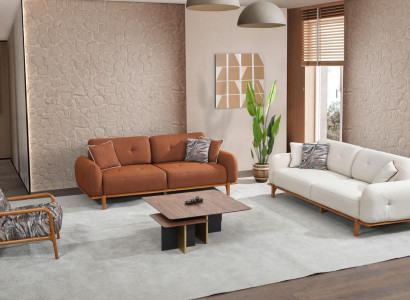 Couchgarnitur Dreisitzer Sessel Couch Braun Polstersofa Stoffsofa 3tlg