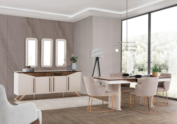 Essgruppe Esszimmer Essecke Esstisch Stühle Sideboard Holz Beige 8tlg