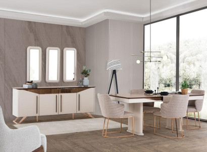 Essgruppe Esszimmer Essecke Esstisch Stühle Sideboard Holz Beige 8tlg